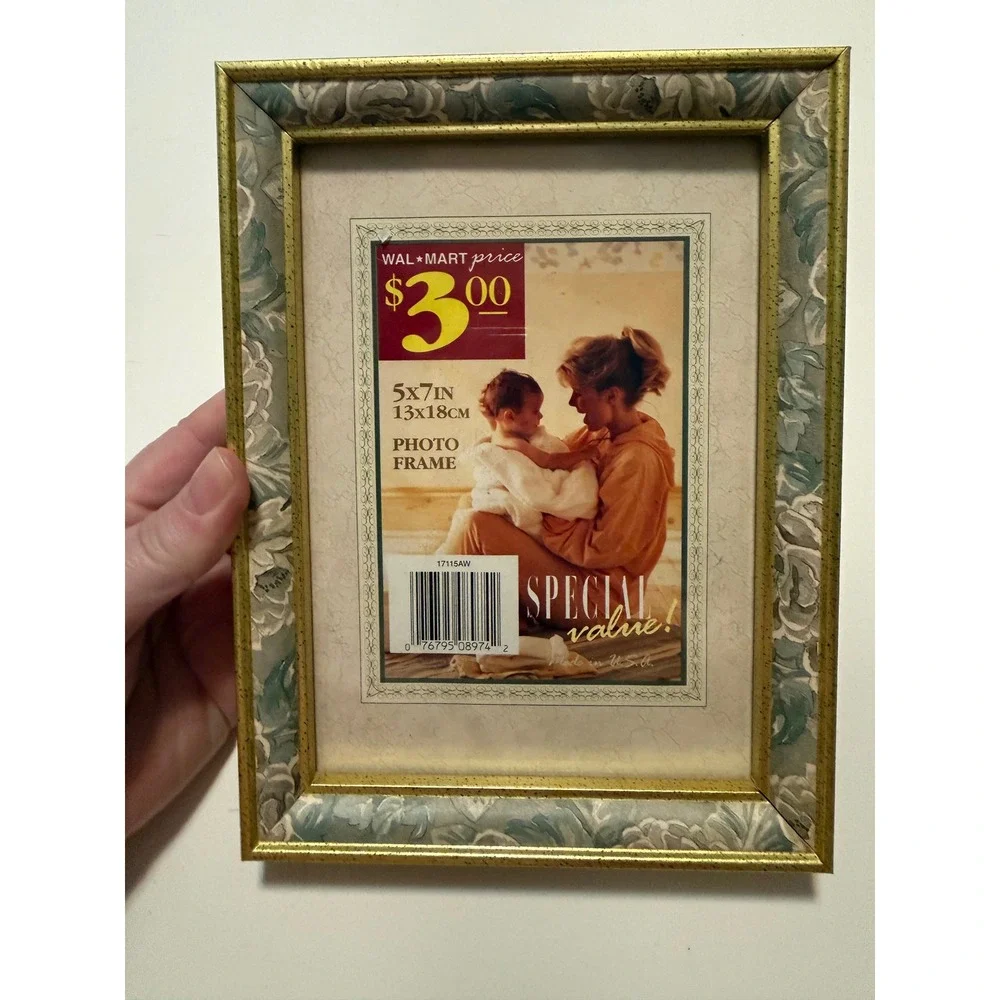 Vintage Floral 5x7 Photo Frame Gold Trim Blue Rose Cottagecore 17115AW